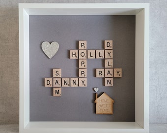 Any Occasion - Scrabble Picture 3D Box Frame Family Tree New Home Friends Love Couples Valentine Engaged Engagement Wedding Anniversary Baby