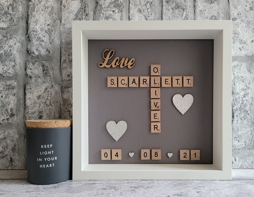 Scrabble Picture Box Photo Frame Relationship Couples Love Etsy 日本