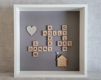 Any Occasion - Scrabble Picture 3D Box Frame Family Tree New Home Friends Love Couples Valentine Engaged Engagement Wedding Anniversary Baby