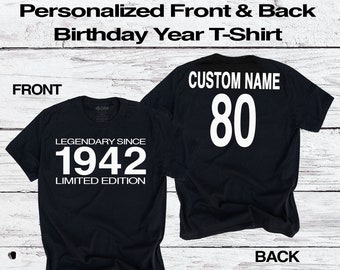 80th Birthday T-Shirt | Legendary Since 1942 Limited Edition | Custom Name & Year | Fun Eighties Personalized Gift Tee for Men Womens Ladies