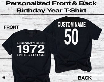 50th Birthday T-Shirt | Legendary Since 1972 Limited Edition | Custom Name & Year | Fun Fiftieth Personalized Gift Tee for Mens Women Ladies