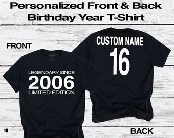 16th Birthday Girl T-Shirt | Sweet Sixteen Legendary Since 2006 Limited Edition |  Personalized Name & Year | Fun  Gift Tee for Girls Ladies