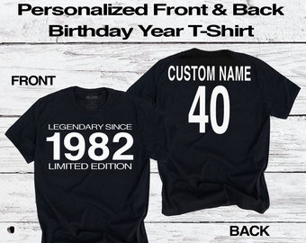 40th Birthday T-Shirt | Legendary Since 1982 Limited Edition |Custom Name & Year Celebration |Fun Personalized Gift Tee for Men Women Ladies