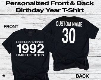 30th Birthday T-Shirt | Legendary Since 1992 Limited Edition | Custom Name & Year | Fun Thirtieth Personalized Gift Tee for Men Women Ladies