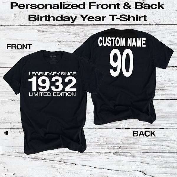 presents 90 year old lady 90th Birthday T-Shirt | Legendary Since 1932 Limited Edition | Custom Name & Year | Fun Nineties Personalized Gift Tee for Men Womens Ladies