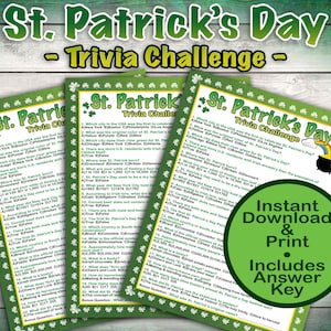 St Patricks Day Game, St Patricks Day Trivia Challenge, Adult Trivia Party Game, Teen Activity School Game | Instant Download & Printable  |