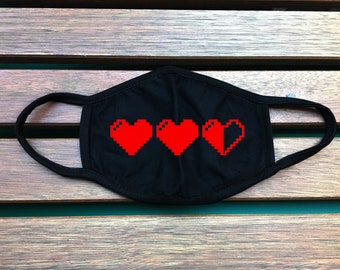 8-bit Gamer Heart Meter Mask | One Size Adult Mask, Reusable Cotton Mask, Washable Mask | Perfect For Classic Game Lovers