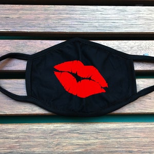 Lipstick Kiss Face Mask, Lips Kiss Mask | One Size Adult Mask, Reusable Cotton Mask, Washable Mask | Red Lips Smooch Cotton Face Cover