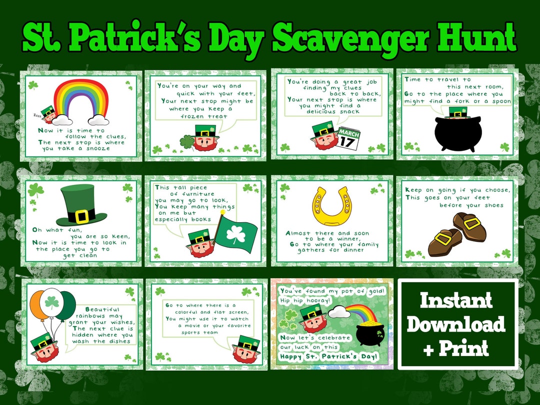 Leprechaun Scavenger Hunt St Patricks Day Scavenger Hunt for