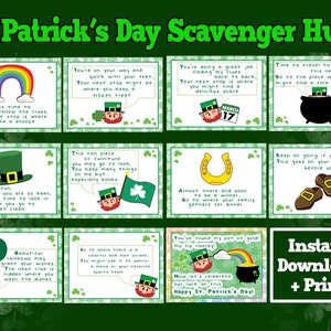 Leprechaun Scavenger Hunt, St Patricks Day Scavenger Hunt for Kids | Download & Print | Pot of Gold Treasure Hunt, Party Game Kids Activity
