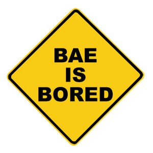 BAE IS BORED... warning | Durable Indoor/Outdoor Die-cut vinyl decal sticker | Stick on your Laptop, Mac, Car, Vehicle Glass, Helmet, etc