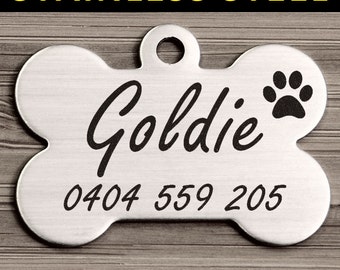 Steel Bone Brushed Steel Pet Dog ID Tag Personalized Engraved & Free Slip Ring <STEEL_BONE>