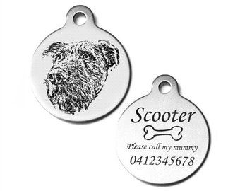 Irish Wolfhound Dog Personalised Laser Engraved Aluminium Lost Pet Dog ID Tag 31mm Round & Free Split Ring