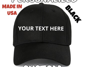PERSONALIZED Hat CUSTOM Black Cap CREATE Your own text