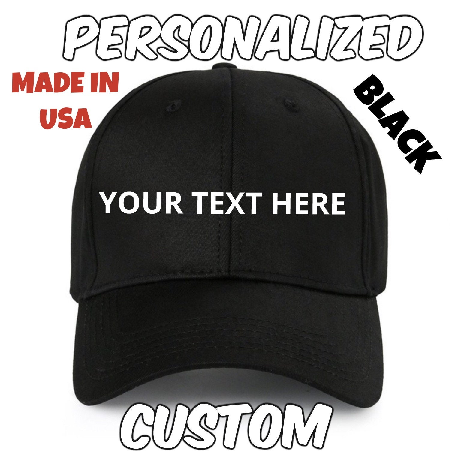 PERSONALIZED Hat CUSTOM Black Cap 