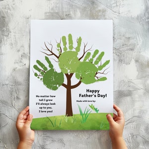 Arte de huellas de manos para niños, tarjeta imprimible del día del padre del bebé, tarjeta para el árbol de papá, el mejor regalo de papá, regalo de papá de los niños, tarjeta de Navidad de cumpleaños