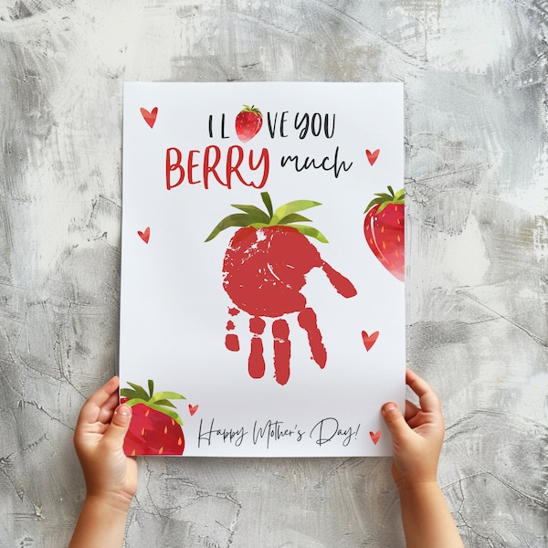 Strawberry Handprint, Printable Mothers Day Keepsake, Grandma Mothers Day Handprint Art Craft, Preschool Activity, Gifts for Mom from Kids