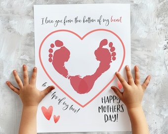 Mothers Day Footprint Craft, Heart My First Mothers Day Baby Footprint Art, 1st Mothers Day Craft for Babies, Gift for Mom from Kids,