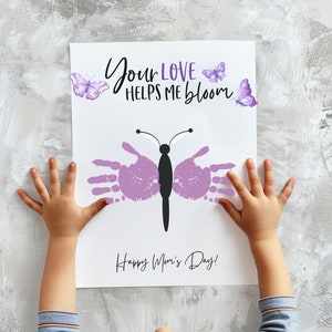 Mothers Day Handprint Printable Kids Art, Butterfly Handprint Crafts, Family Handprint Art, Spring Toddler Activity, Handprint Keepsake