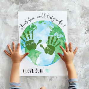 Art d'empreinte de main pour enfants, carte de fête des pères imprimable de bébé, meilleur cadeau grand-père au monde, cadeau grand-père des enfants, carte grand-père