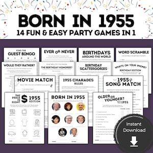 Printable 70th Birthday Games for Him Her, 70th Birthday Ideas, Born in 1955, 70th Birthday Party Game, 70th Birthday for Men Women