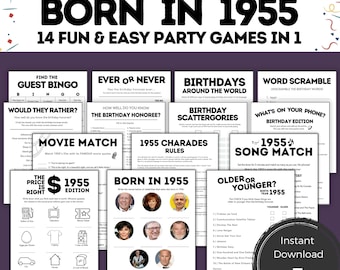 Druckbare 70er Geburtstag Spiele für Ihn Sie, 70er Geburtstagsideen, 1955 geboren, 70er Geburtstagsparty Spiel, 70er Geburtstag für Männer und Frauen