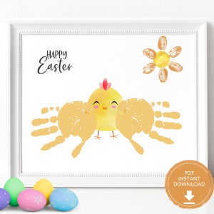 Baby Chick Easter Craft, Easter Handprint Kids Craft, Baby&#39;s First Easter, Toddler Easter Printable Activity, Baby Handprint Craft