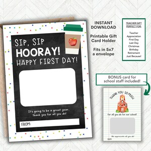 Back to School Gift, Teacher Appreciation Gift Card Holder, 1st day of School Gift for Teacher Printable, First Day of School Teacher Gift