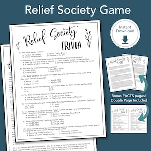 RELIEF SOCIETY Trivia Activity Game, History of the Relief Society Birthday Trivia and Facts, LDS Printable Game Idea, Instant Download