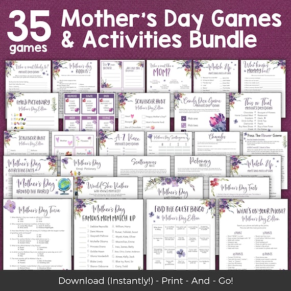 Printable Mothers Day Games Bundle, Mothers Day Brunch Games, Mothers Day Party Games, Pass the Gift Game, Dice Game, Mothers Day Trivia