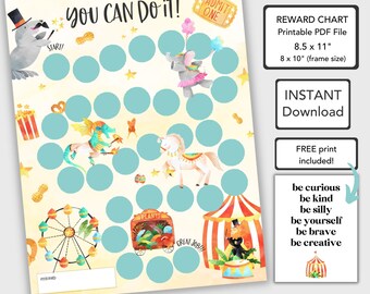 Circus Printable Reward Chart, Good Behavior Chart for Kids, Motivational Chart, Responsibility Chart Reading Reward Chart for Boys or Girls