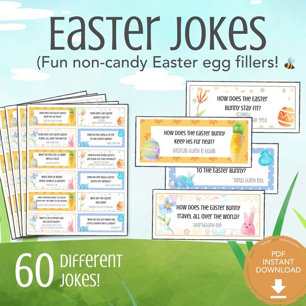 Easter Jokes, Easter Eggs Stuffer for Kids Teens and Adults, Easter Printable Easter Basket Stuffers for Boys and Girls, Printable Lunchbox