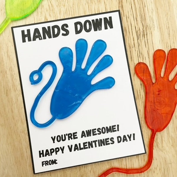 Sticky Hands Printable Valentine Cards for Kids, Kids Valentines Cards Instant Download, Non Candy Classroom Valentines, Valentine Card Kids