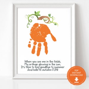 Fall Handprint Art, Thanksgiving Printable Handprint Art Pumpkin Craft Handprint Keepsake Thanksgiving Crafts for Kids Autumn Preschool Art