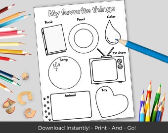 My Favorite Things Sheet, Home School Preschool, Kindergarten Worksheets, Homeschool Activities, Coloring Page, Kindergarten Printables
