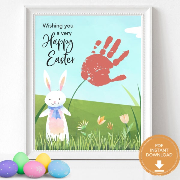 Easter Bunny Easter Craft, Easter Handprint Kids Craft, Baby's First Easter, Toddler Easter Printable Activity, Preschool Handprint Craft