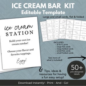 Ice Cream Bar, Ice Cream Sundae Sign for Wedding, Birthday, Baby Shower, Printable Signs and Labels, Instant Download