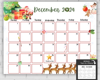 December 2024 Calendar, Kids Calendar Printable, Calendar 2024, Monthly Calendar Printable 2024, Wall Calendar 2024 Calendar Printable