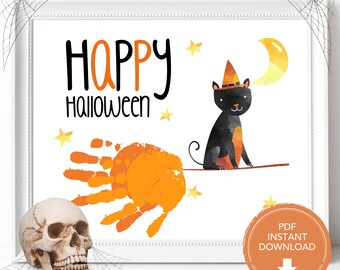 Witch Halloween Handprint Craft, DIY Craft for Kids Art, Halloween Handprint Art, Handprint Printable Halloween Craft, Footprint Kids Craft