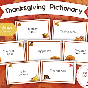 Thanksgiving Pictionary, Thanksgiving-Spiel für Kinder- und Erwachsenengruppen, sofortiger Download, lustiges druckbares Aktivitätsspiel für Office