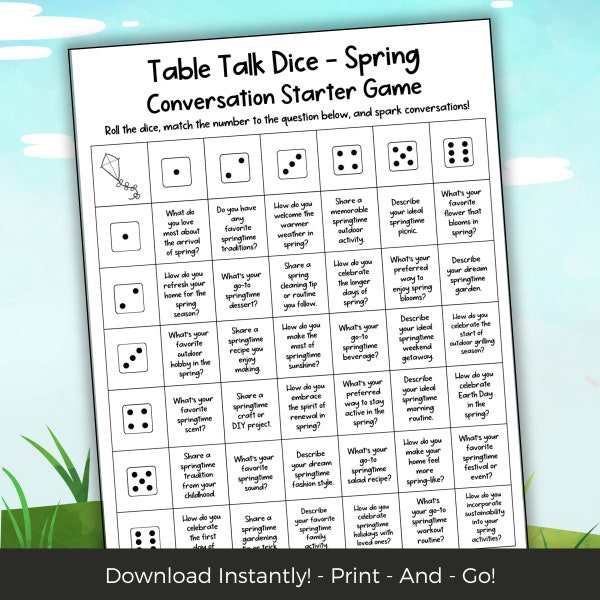 Spring Conversation Starters, Icebreaker Questions Team Building Games for Work, Get to Know You Game Group Activity, Spring Dice Game