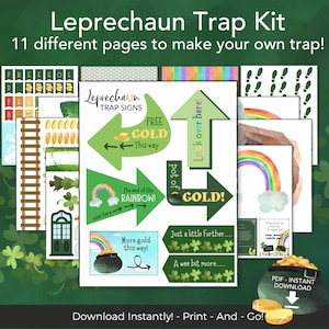 Leprechaun Trap Kit Printable, St Patricks Day Activities for Kids Classroom Office, Easy DIY Leprechaun Trap, St Pattys Day Craft Idea