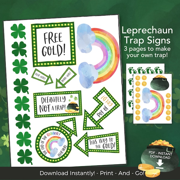 Leprechaun Trap Kit Printable, St Patricks Day Activities for Kids Classroom Office, Easy DIY Leprechaun Trap, St Pattys Day Craft Idea