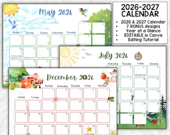 2026 Calendar, Kids Calendar Printable, Calendar 2027, Monthly Calendar Printable 2026, Wall Calendar 2027 Calendar Printable Class Calendar