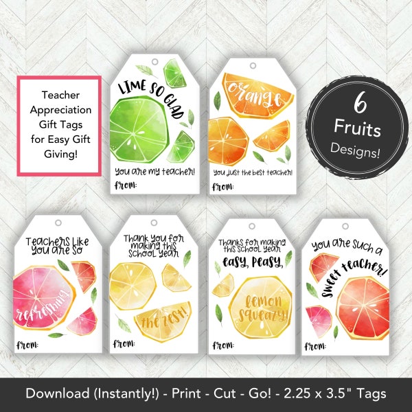 Citrus Teacher Appreciation Gift Tag, Bulk Teacher Gift Easy, School Admin or Principal Gift, End of School Year Teacher Thank You Gift Idea