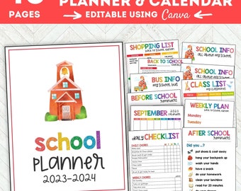 2023-2024 EDITABLE Printable Calendar, Back to School Planner with Kids Chore Chart and Weekly Schedule, Printable School Calendar