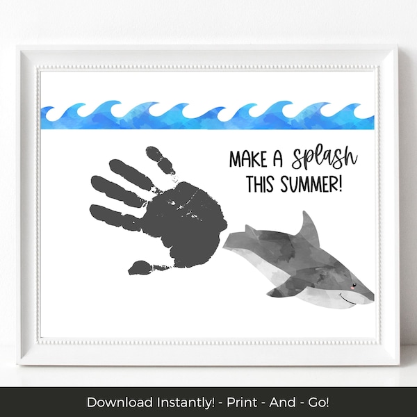 Handprint Shark Craft, Printable Summer Handprint Art, End of School Year Activity, Easy Summer Camp Craft, Ocean and Beach Craft for Kids