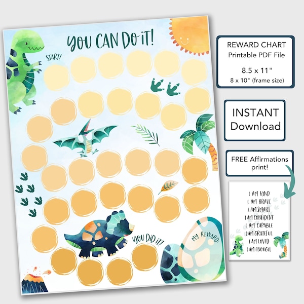 Dinosaur Reward Chart for Kids Behavior Chart Printable, Chore Chart Toddlers, PDF Instant Download Toddler Sticker Chart, Kids Chart