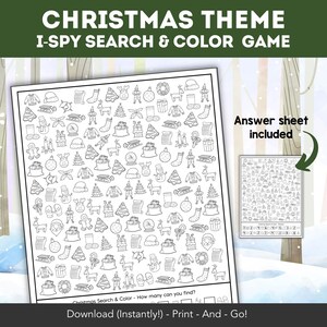 Christmas I Spy Kids Activity, I Spy Coloring Page Worksheet Activity, Christmas Printable Activities, Learn to Count, Look & Find Math Game