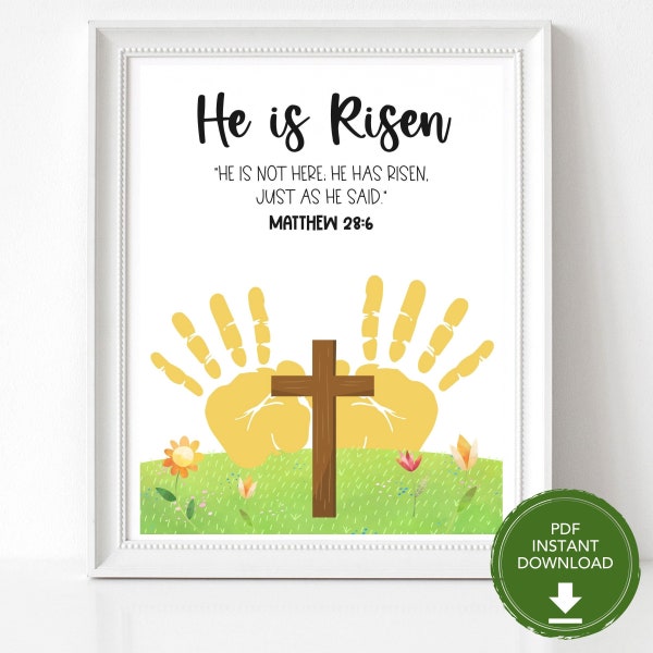 Easter He is Risen Kids Bible Activities, Easter Handprint Art for Kids or Preschool and Toddler Activities, Bible Verse Christian Crafts